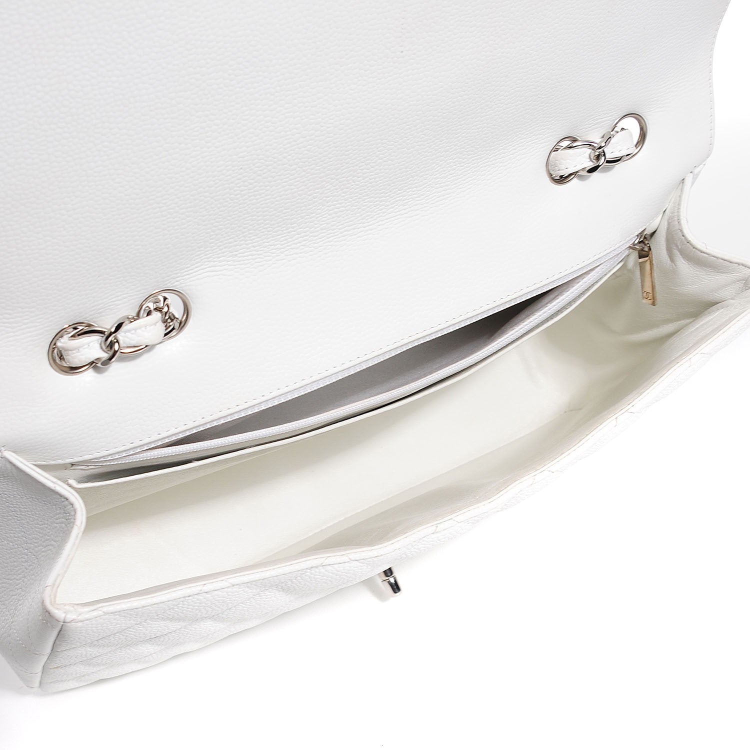 Chanel Caviar Quilted Jumbo Single Flap White 5 of 8