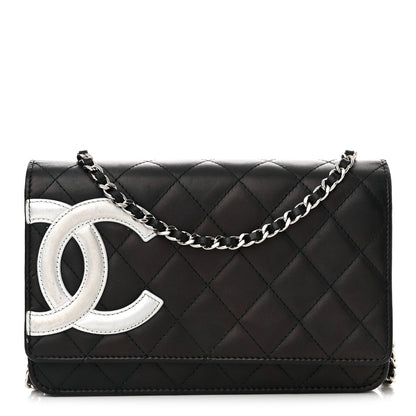 Chanel Calfskin Quilted Cambon Wallet on Chain WOC Black White 1 of 14