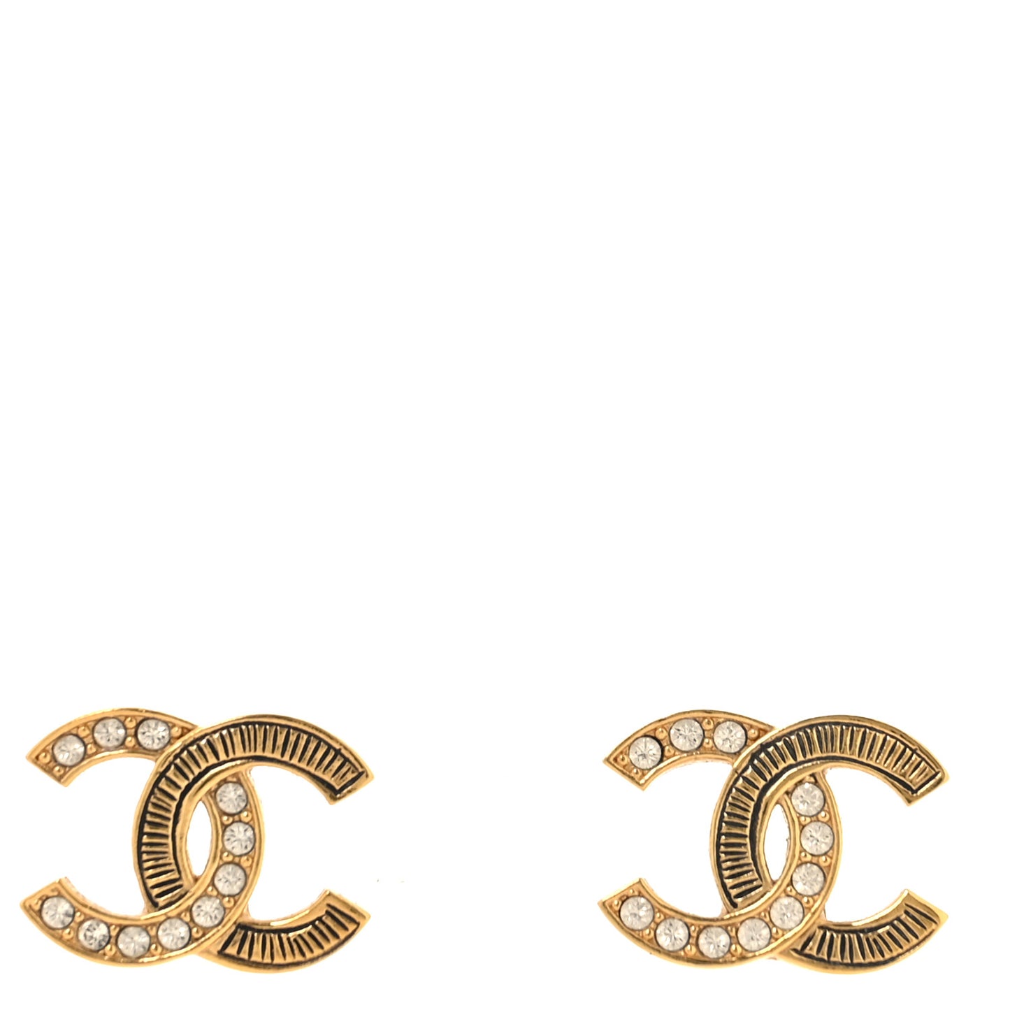 Metal Crystal CC Earrings Gold