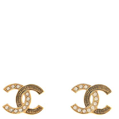 Chanel Metal Crystal CC Earrings Gold 1 of 5