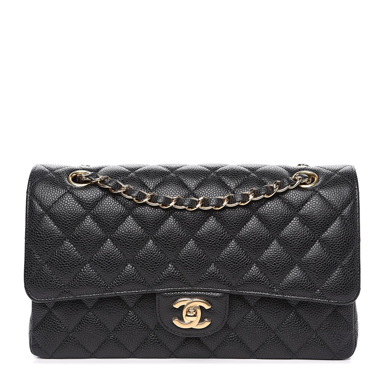 Caviar Quilted Medium Double Flap Black