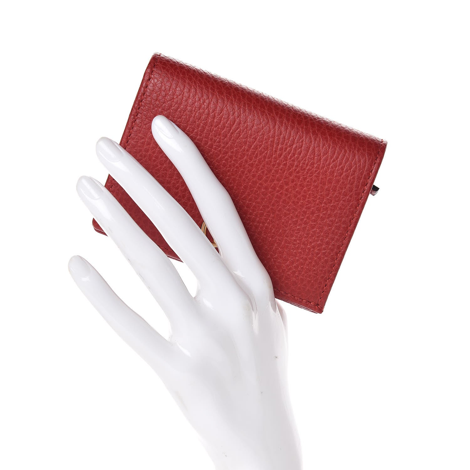 Gucci Pebbled Calfskin GG Marmont Card Case Hibiscus Red 2 of 8