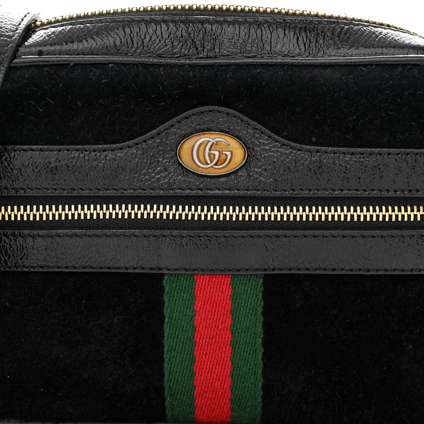 Suede Patent Web Mini Ophidia Shoulder Bag Black