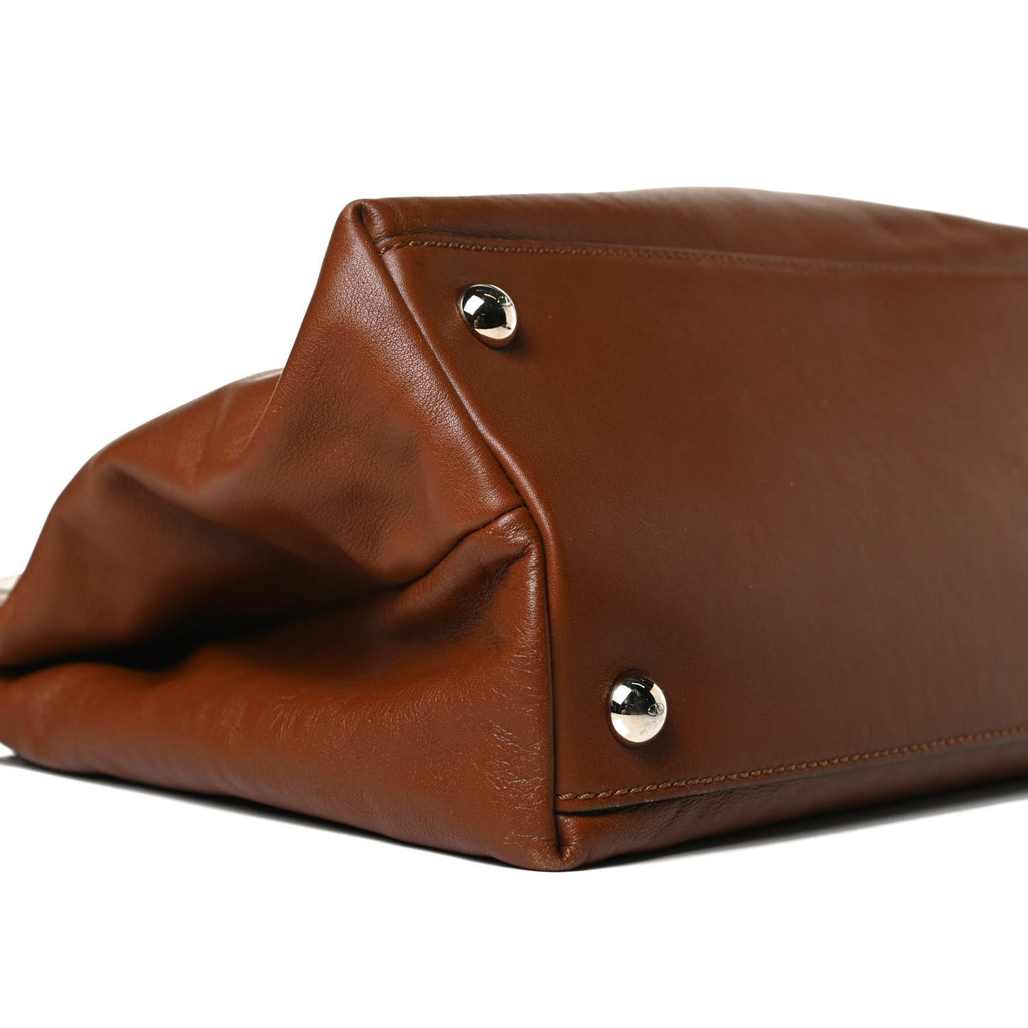 Calfskin Macro Rockstud Chain Shoulder Bag Brown
