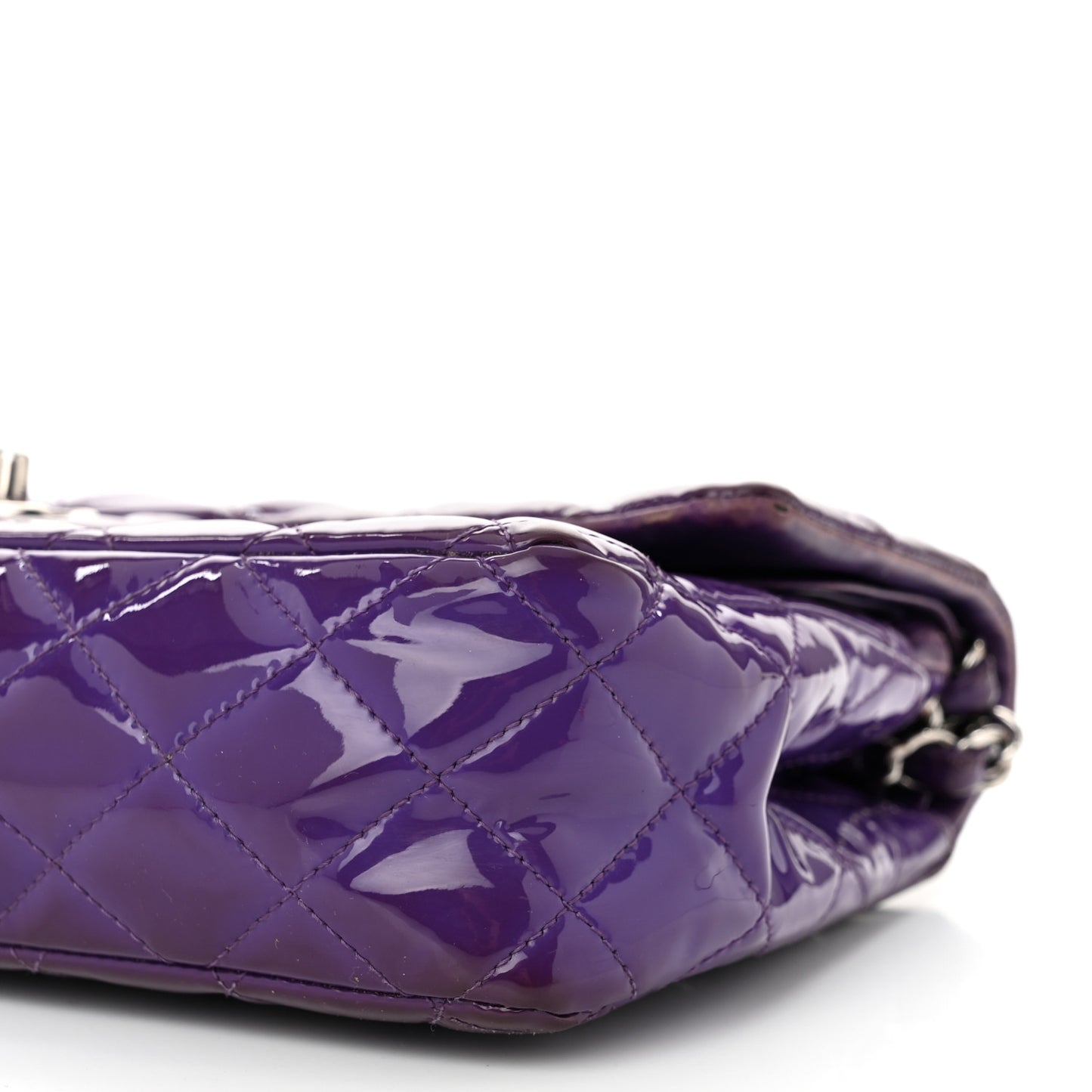 Patent Calfskin Quilted Medium Double Flap Purple
