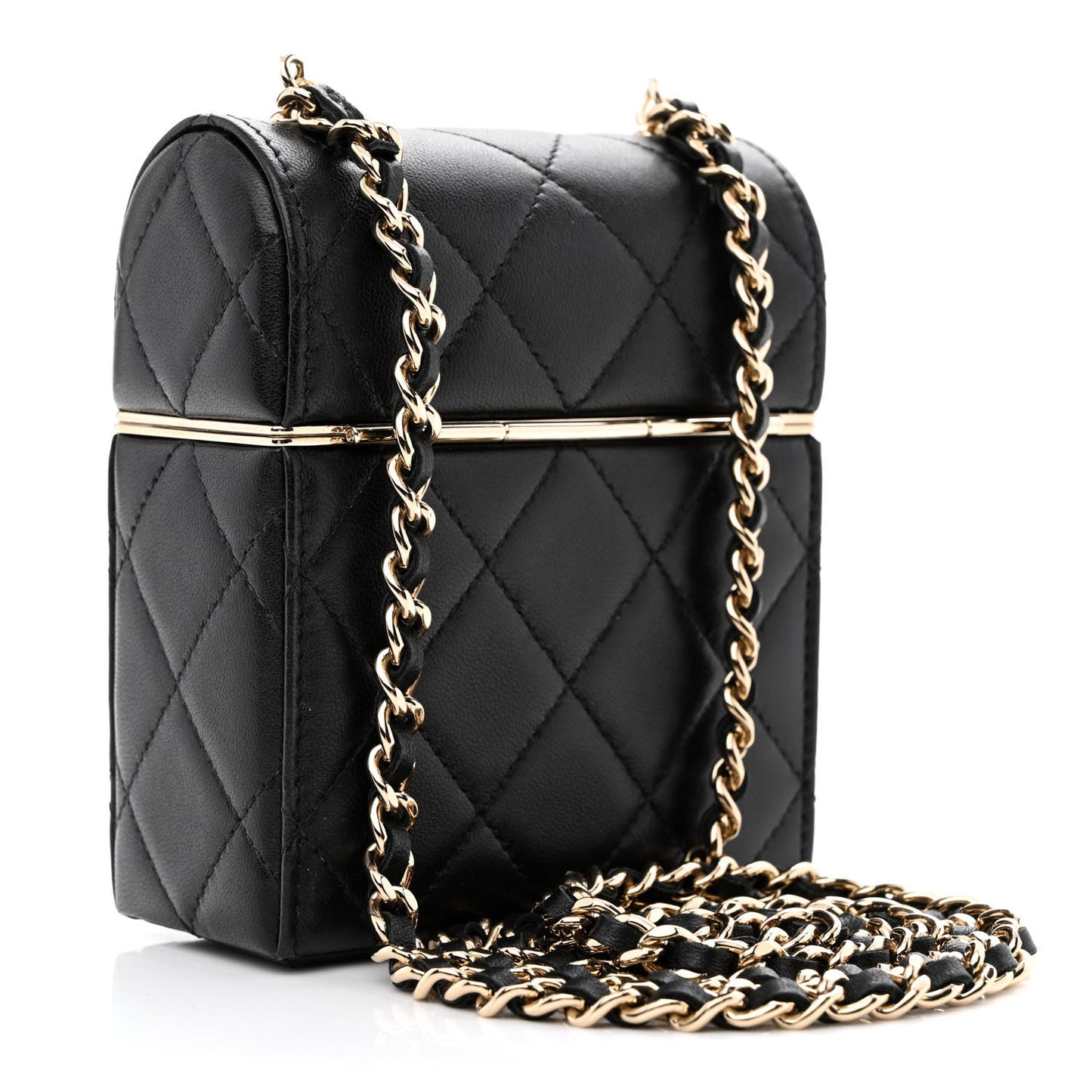 Lambskin Quilted Small Box With Chain Black