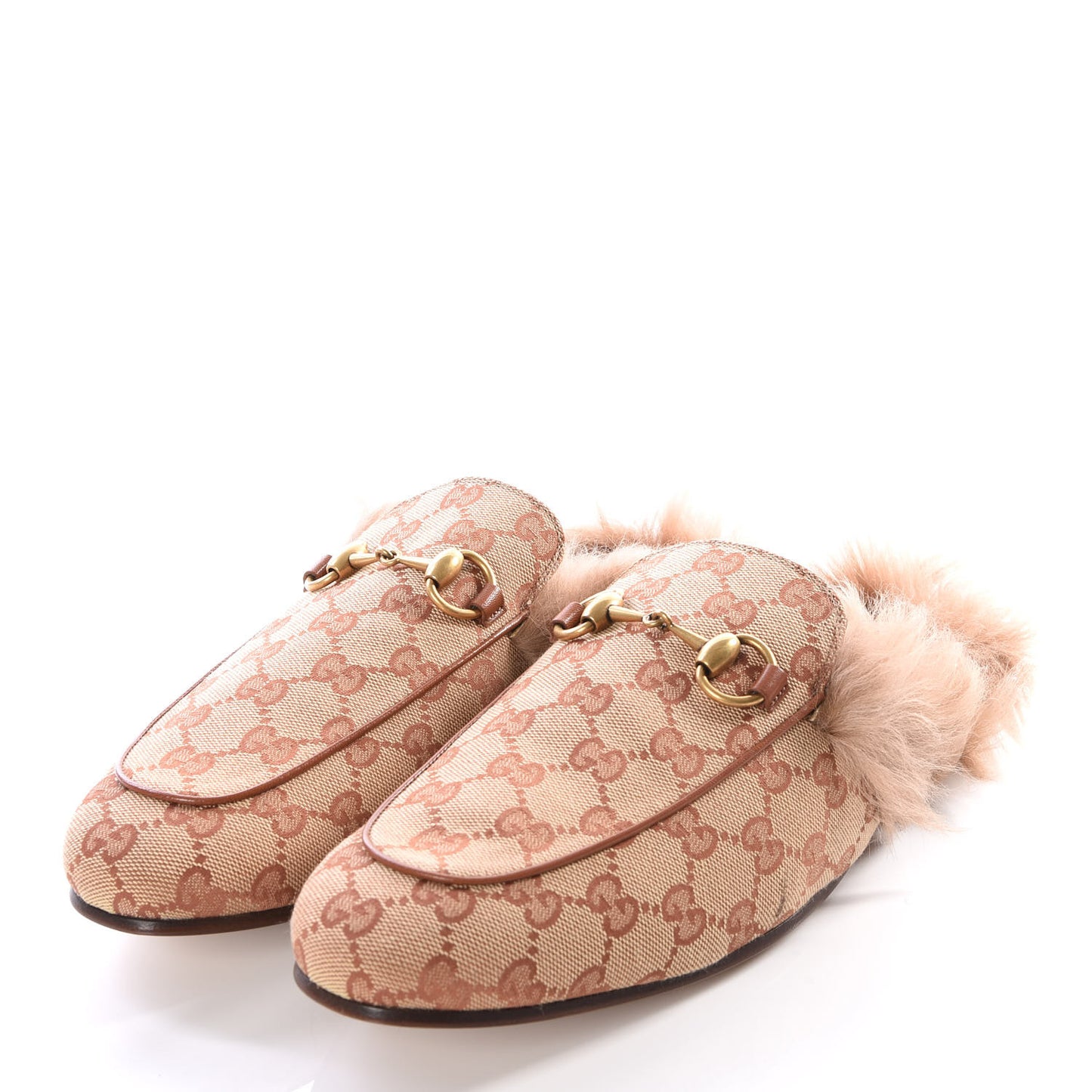 GG Monogram Fur Mens Princetown Slippers 8 Beige Ruggine Rust