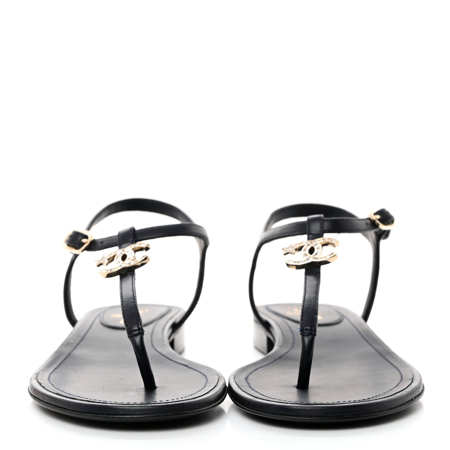 Lambskin Crystal CC Thong Sandals 37 Navy Blue