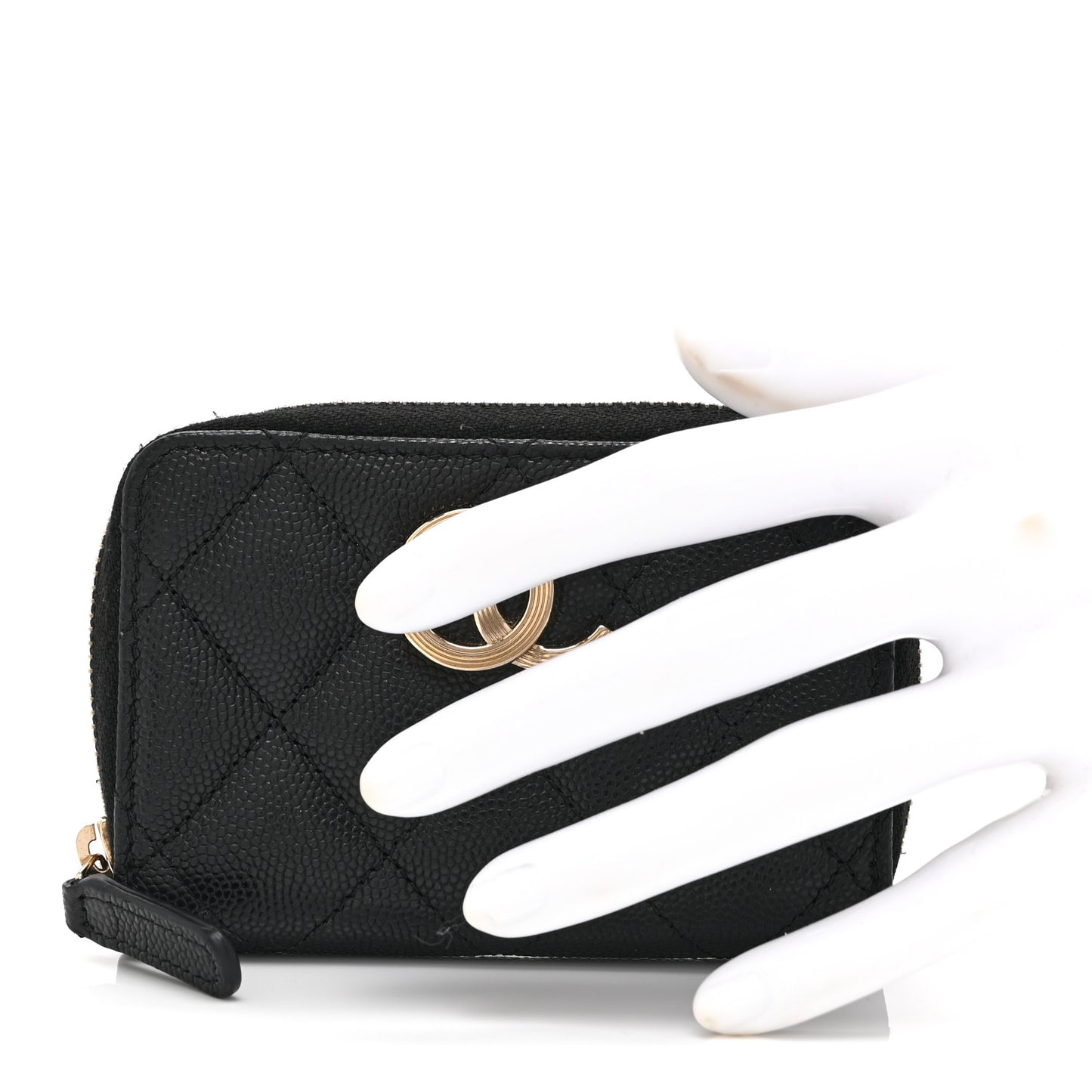 Caviar Quilted Striated CC Zip Coin Purse Black