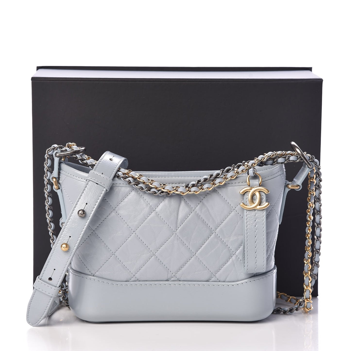 Aged Calfskin Quilted Small Gabrielle Hobo Light Blue