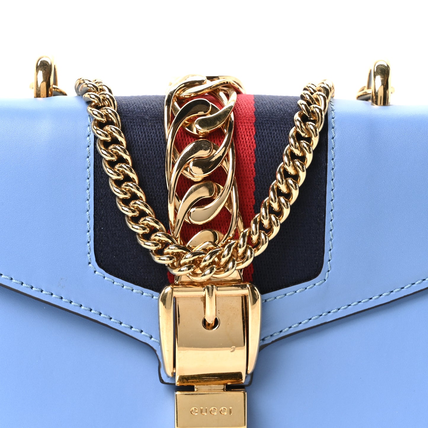 Calfskin Mini Sylvie Chain Shoulder Bag Clear Sky Blue