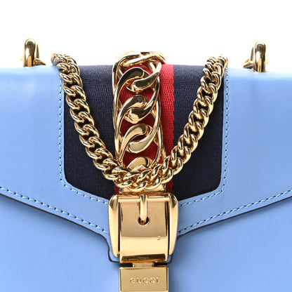 Gucci Calfskin Mini Sylvie Chain Shoulder Bag Clear Sky Blue 8 of 10