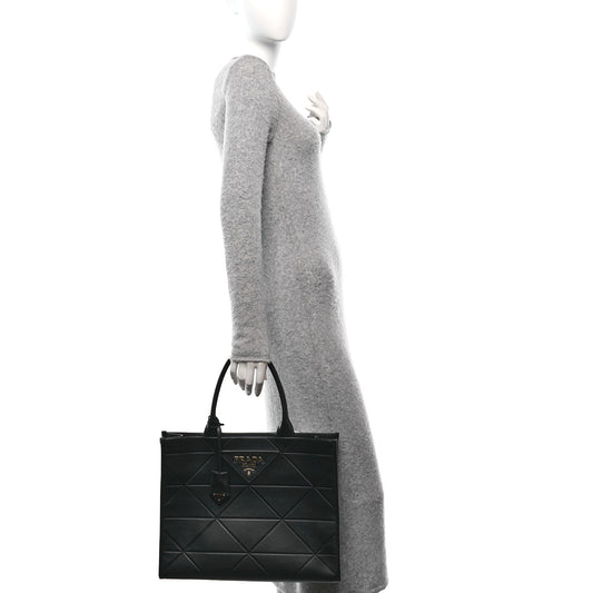 Soft Calfskin Triangolo Symbole Embossed Medium Tote Black