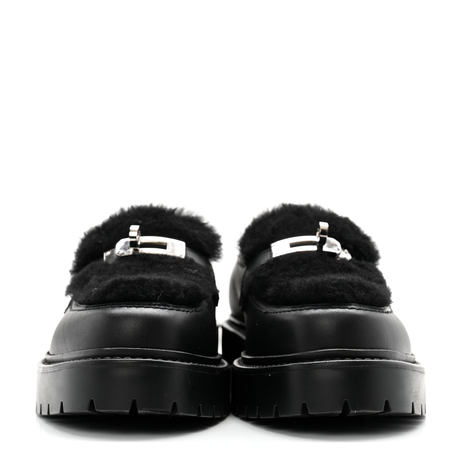 Hermes Calfskin Shearling Icone Loafers 37 Black 2 of 11