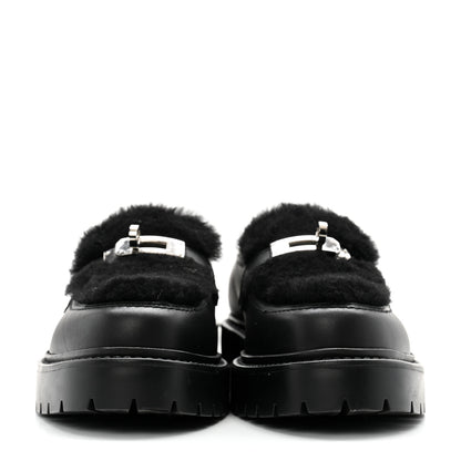Hermes Calfskin Shearling Icone Loafers 37 Black 2 of 11