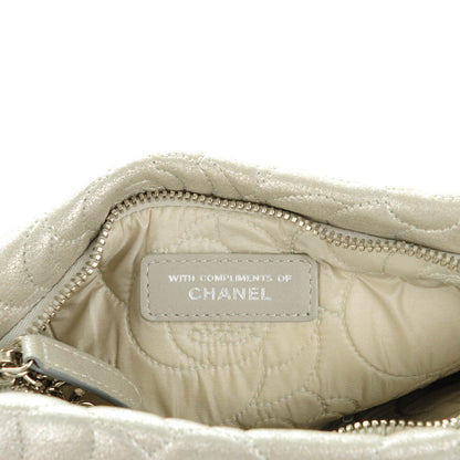 Chanel Metallic Goatskin Camellia Stitched Shoulder Bag Silver 7 of 8