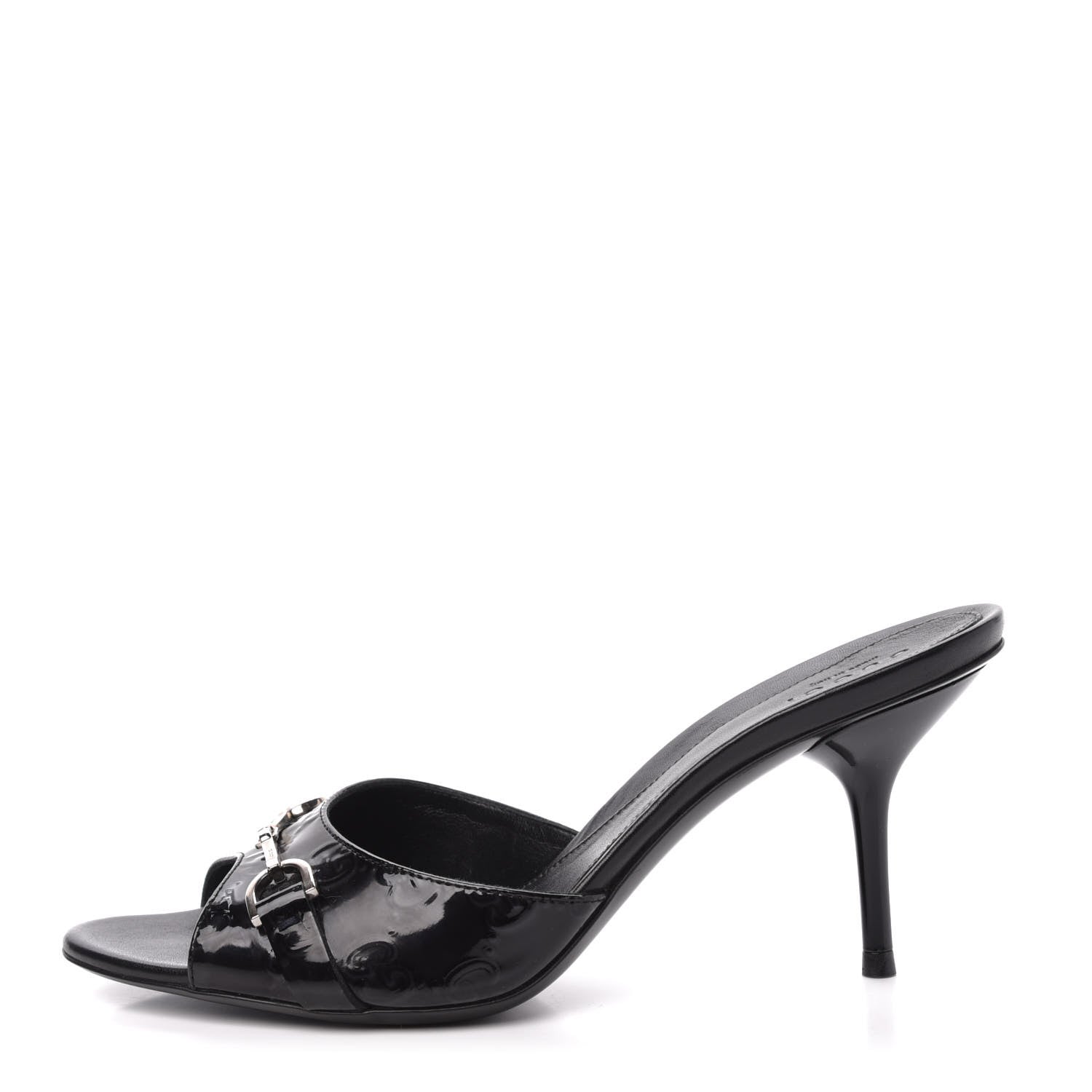 Gucci Patent GG Horsebit Mid Heel Slides 37 Black 1 of 11