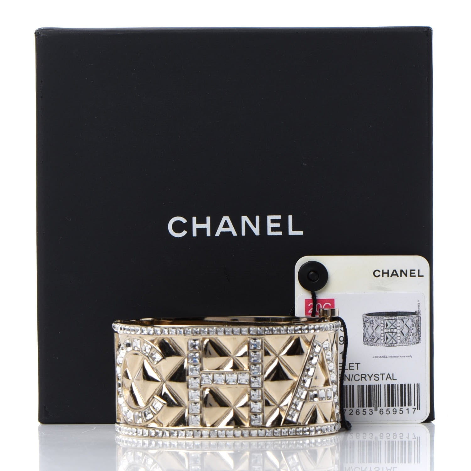 Chanel Crystal Logo Cuff Bracelet Gold 5 of 5