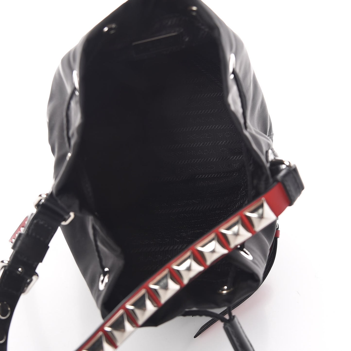 Tessuto Nylon Studded New Vela Mini Bucket Crossbody Bag Black Fuoco