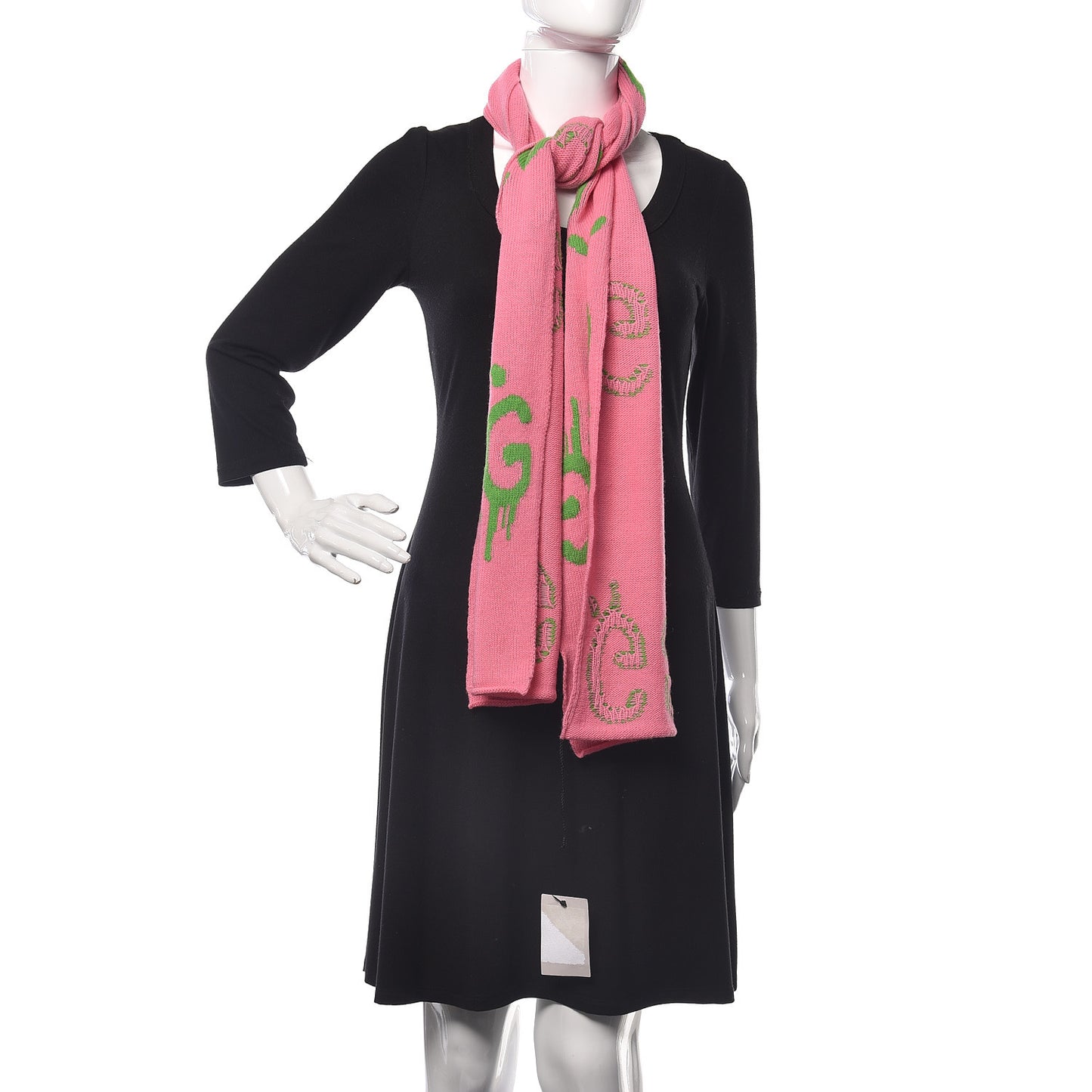 Wool Jacquard Knit GucciGhost Scarf Pink Green