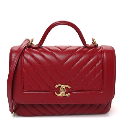 Chanel Calfskin Chevron Quilted Top Handle Flap Red 1 of 11
