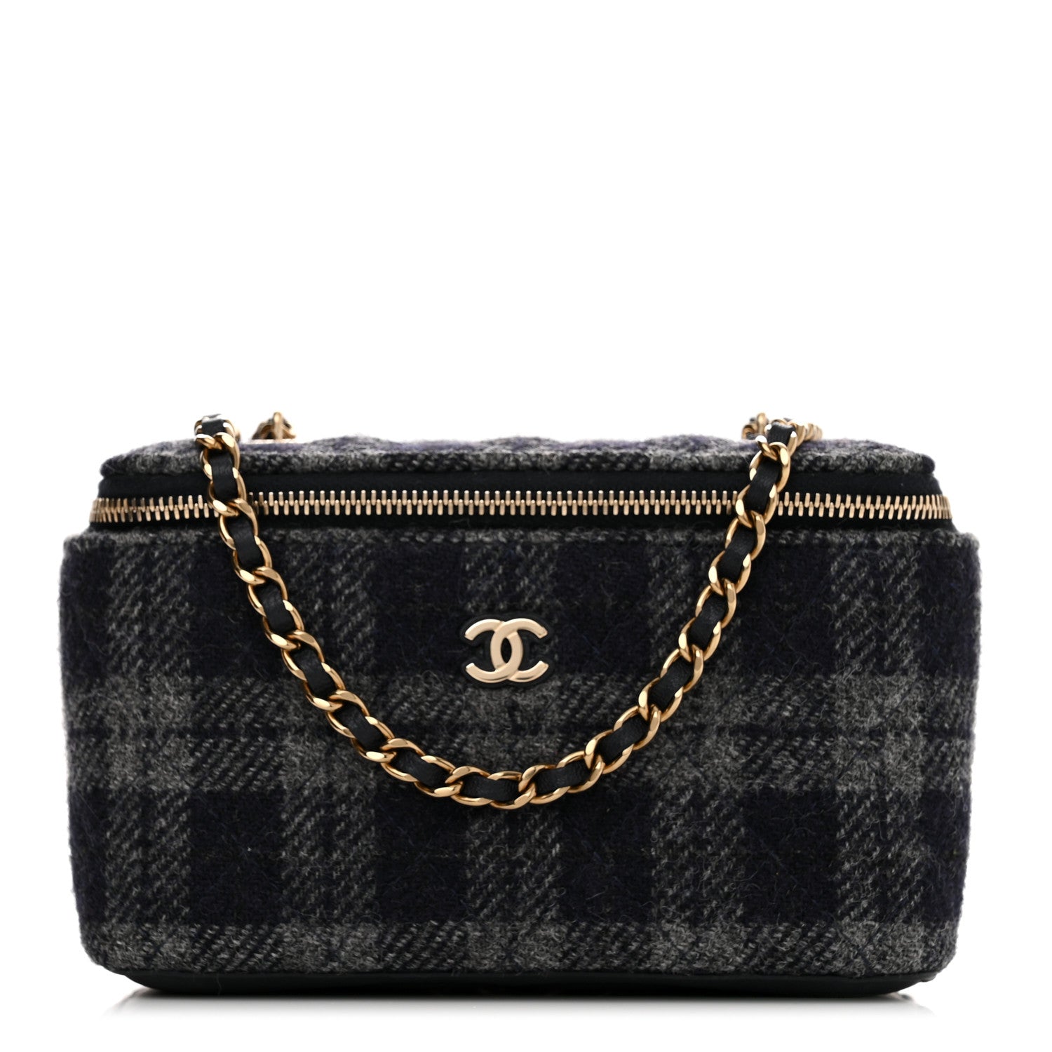 Chanel Wool Plaid Quilted Small Vanity Case With Chain Blue 1 of 10