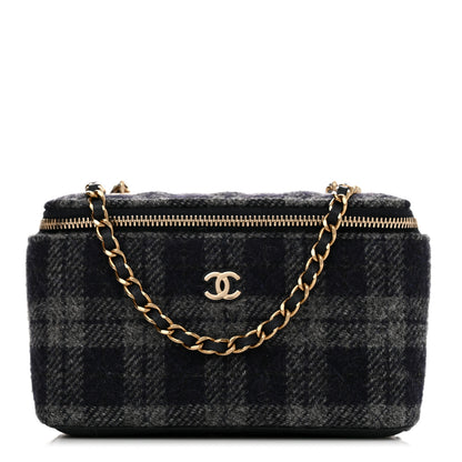 Chanel Wool Plaid Quilted Small Vanity Case With Chain Blue 1 of 10