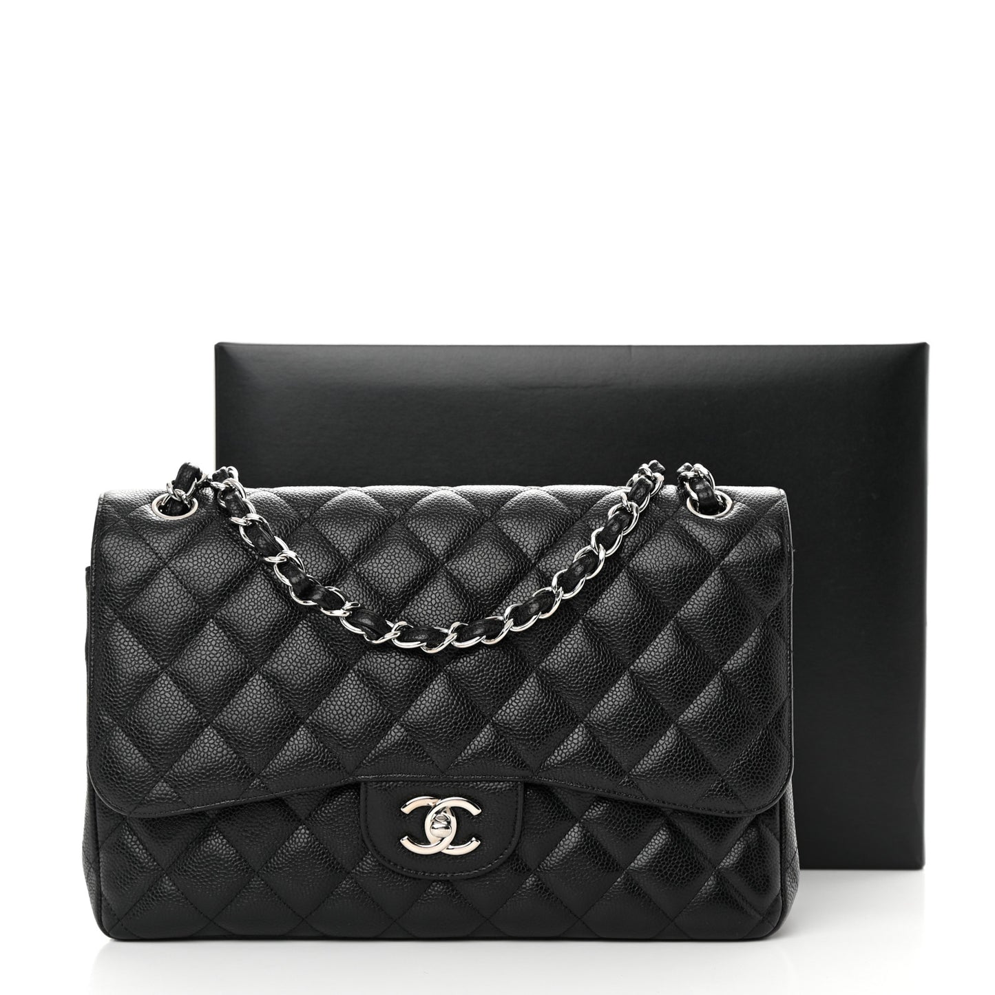 Caviar Quilted Jumbo Double Flap Black
