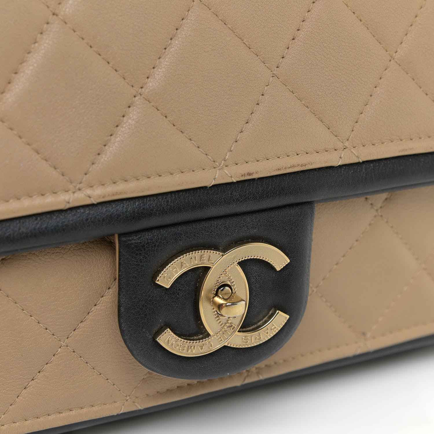 Chanel Calfskin Quilted Medium Graphic Flap Beige Black 15 of 15