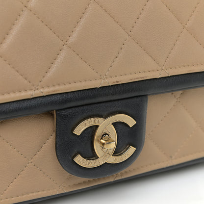 Chanel Calfskin Quilted Medium Graphic Flap Beige Black 15 of 15