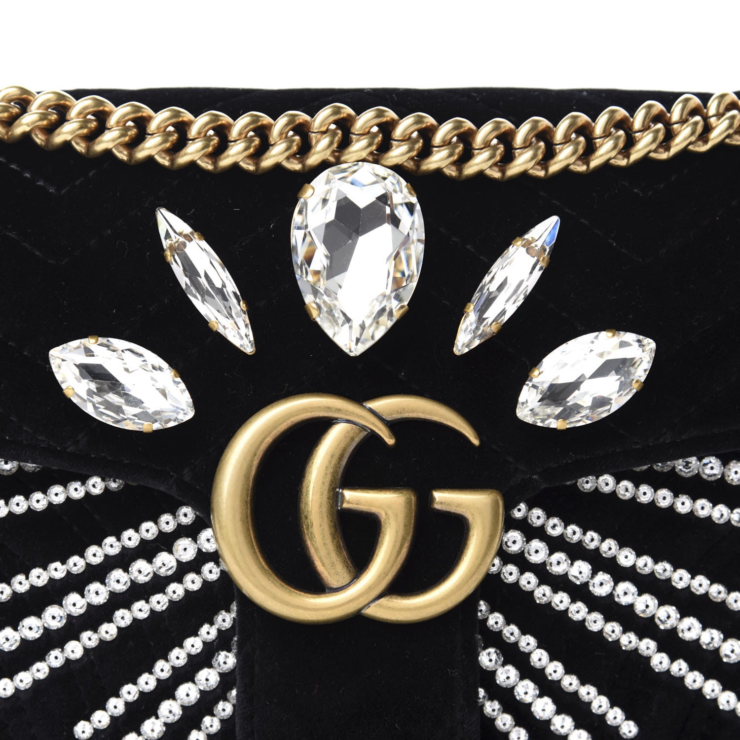 Gucci Velvet Matelasse Marquise Crystals Embroidered Small GG Marmont Shoulder Bag Black 10 of 10