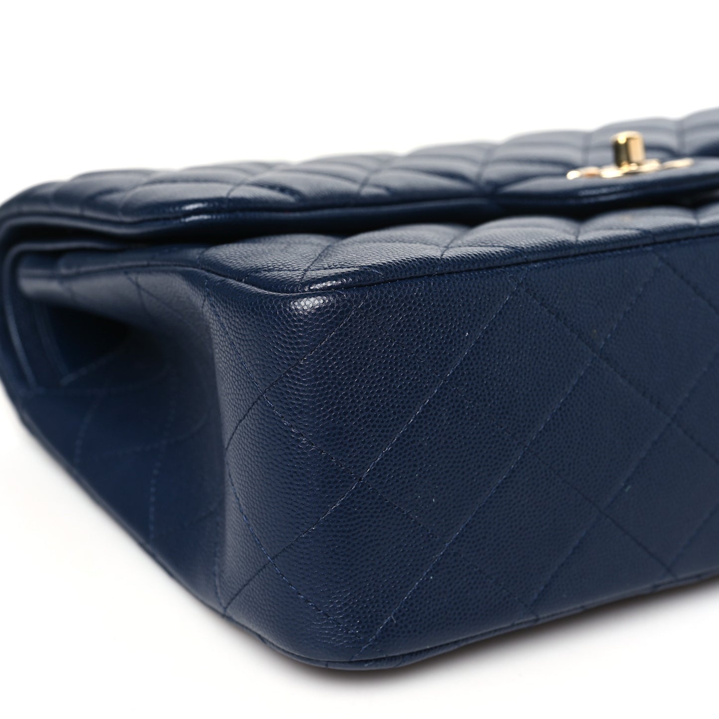 Caviar Quilted Jumbo Double Flap Navy Blue