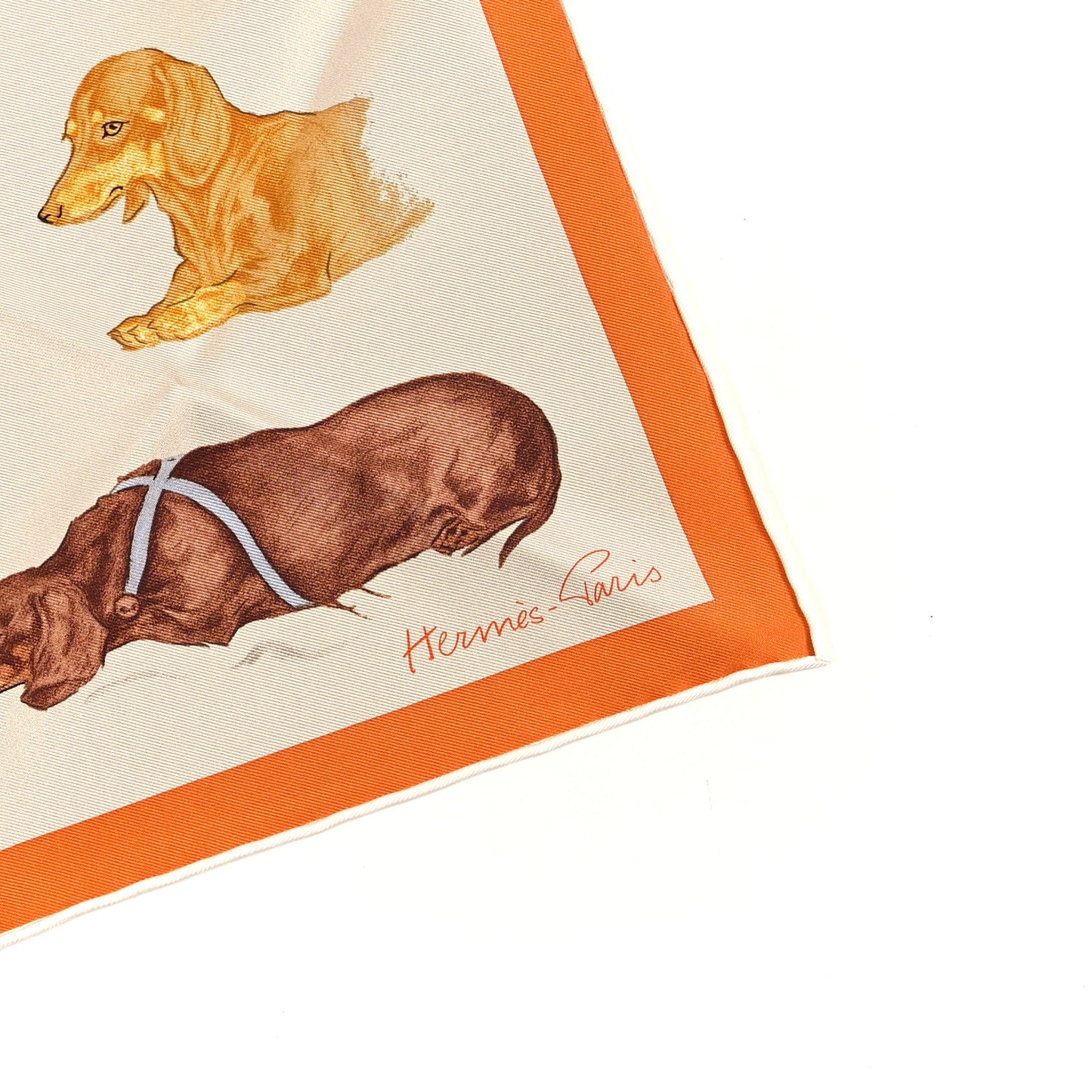 Silk Les Bassets Scarf 45  Beige Clair Gris Bluette Orange Cuit