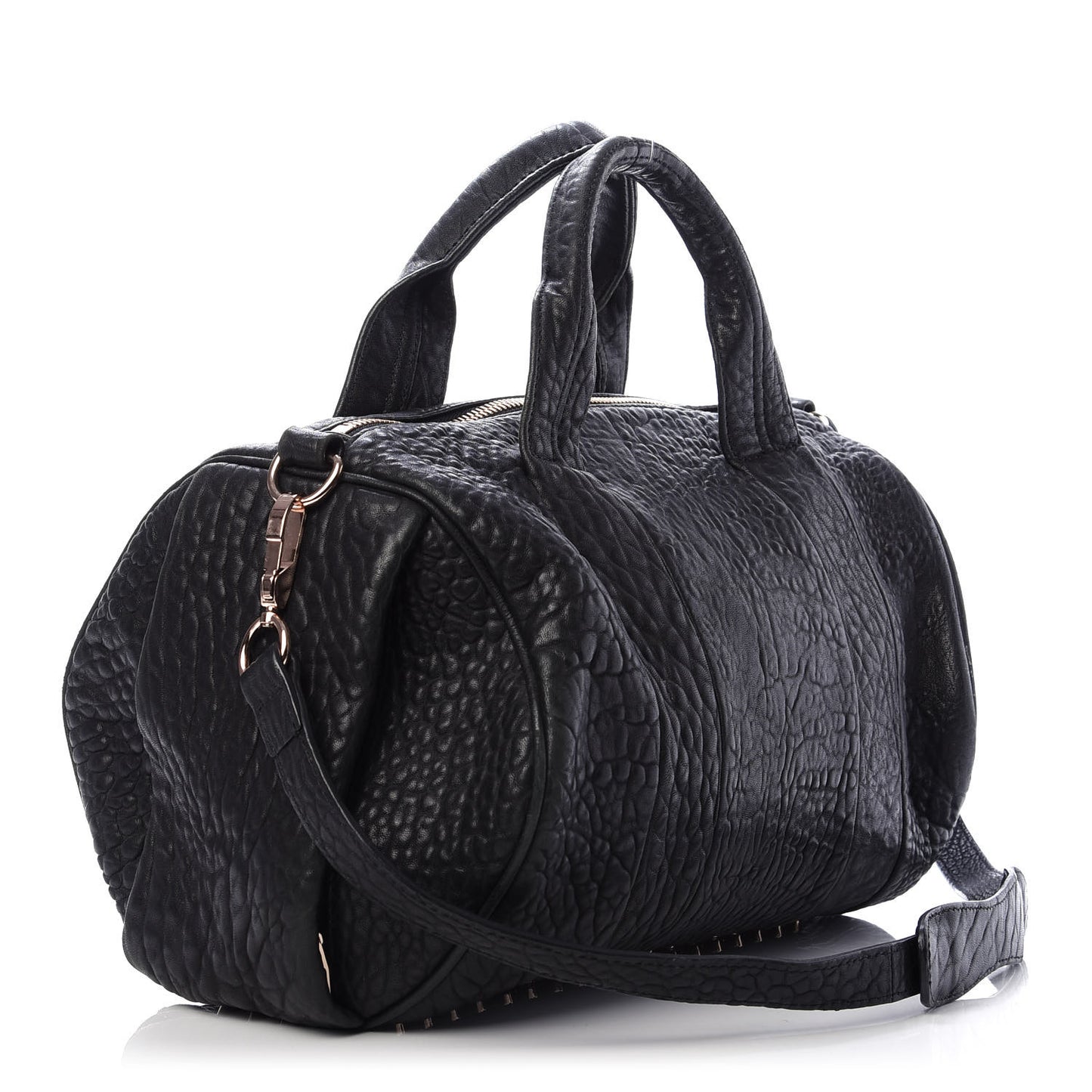 Pebbled Lambskin Rocco Black Rose Gold Hardware