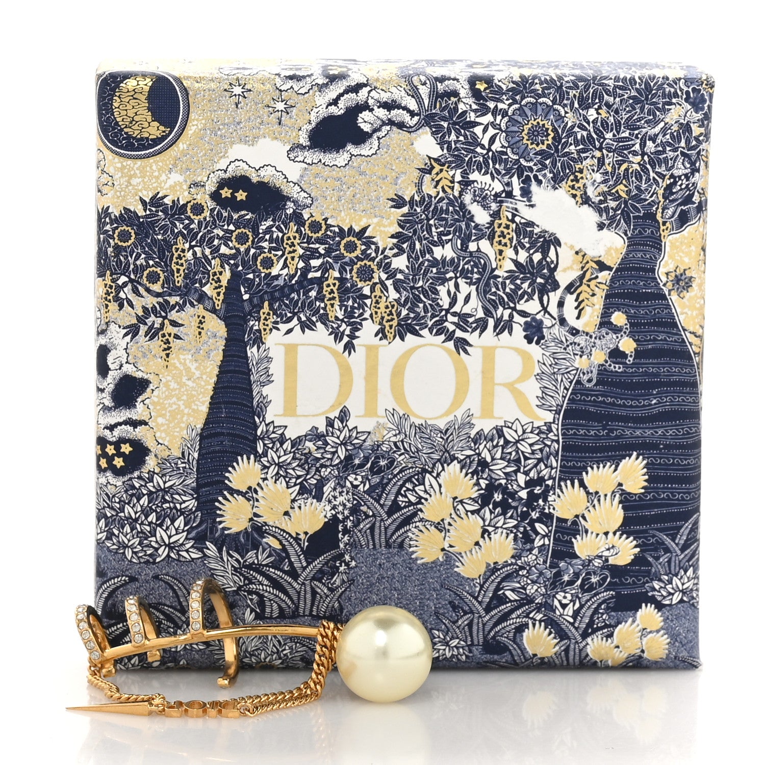 Christian Dior Metal Pearl Crystal Tribal Ear Cuff Gold White 4 of 4