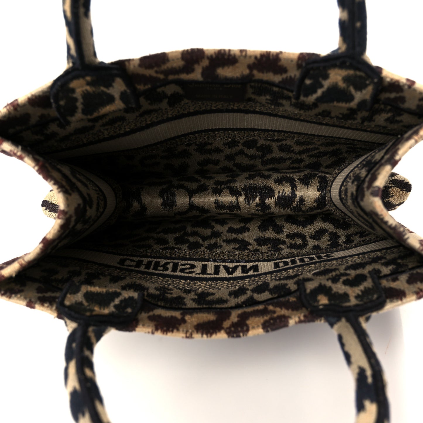 Canvas Mizza Embroidered Small Leopard Book Tote Beige