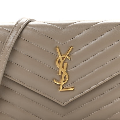 Saint Laurent Lambskin Matelasse Chevron Monogram Envelope Chain Wallet Dusty Grey 8 of 10