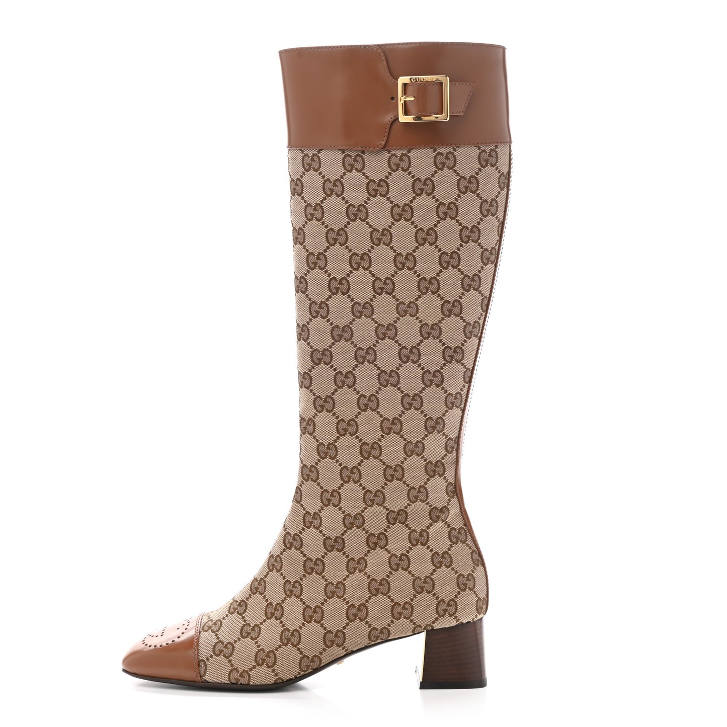 Monogram Cordovan Lux GG Knee High Boots 37.5 Beige Cuir