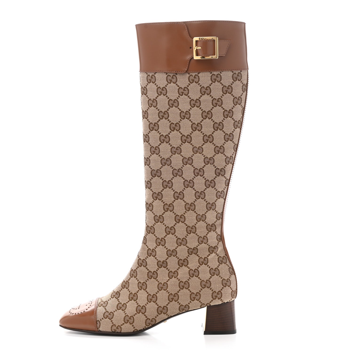 Gucci Monogram Cordovan Lux GG Knee High Boots 37.5 Beige Cuir 1 of 9
