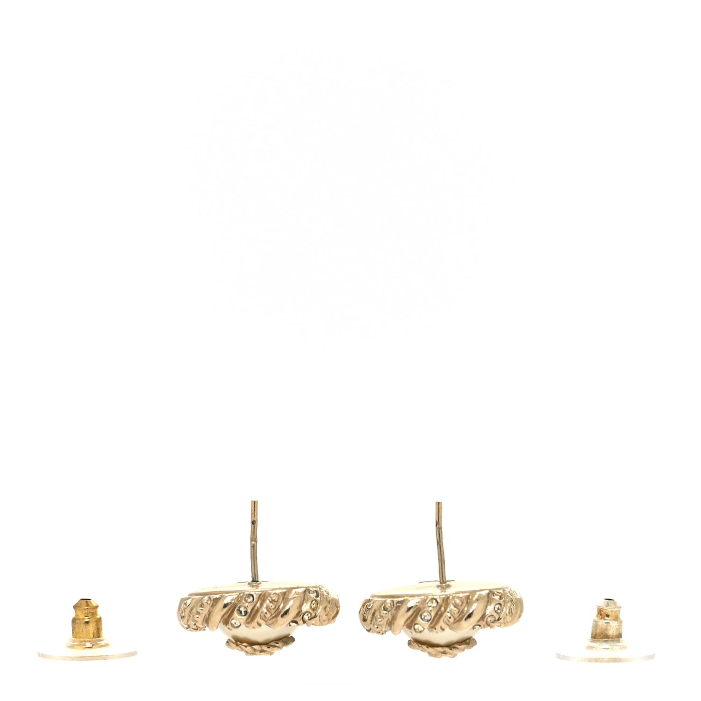 Pearl Crystal Twisted CC Round Earrings Gold