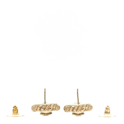 Chanel Pearl Crystal Twisted CC Round Earrings Gold 3 of 4