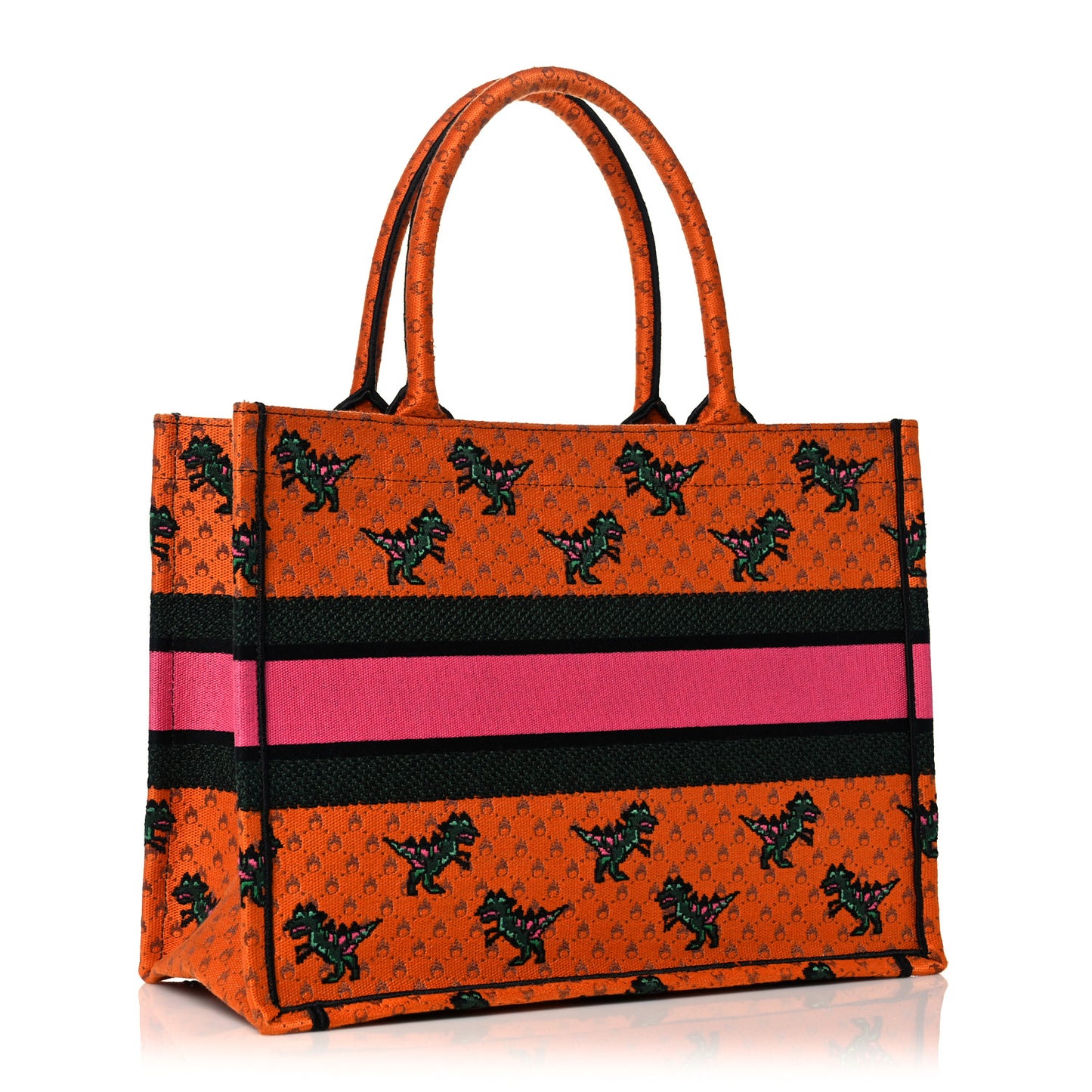 Canvas Embroidered Medium Dino Book Tote Orange Multicolor