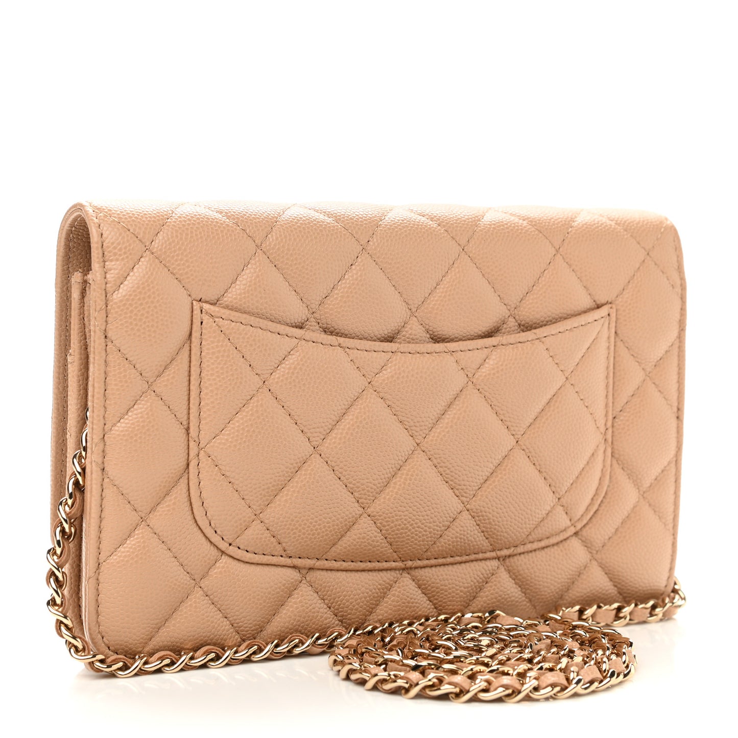 Caviar Quilted Wallet On Chain WOC Beige