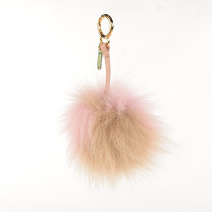 Fendi Fox Fur Vitello Elite Bi-Color Pom Pom Bag Charm Rosa Cammello Cipria 3 of 7