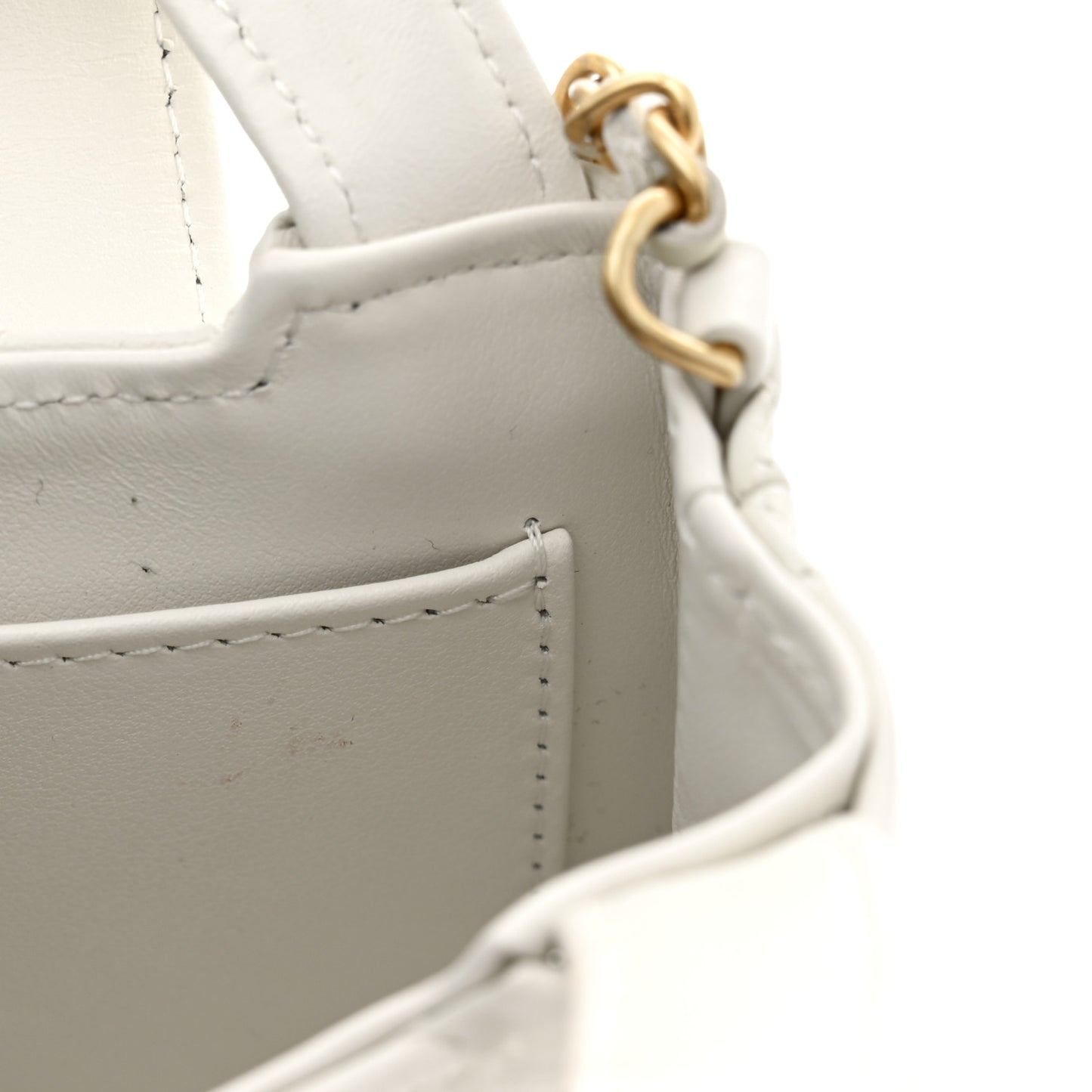 Shiny Aged Calfskin Quilted Mini Nano Kelly Shopper White