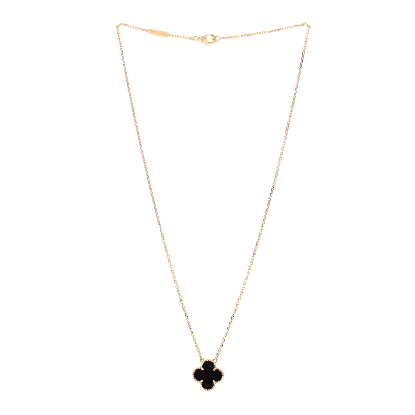 18K Yellow Gold Black Onyx Vintage Alhambra Pendant Necklace