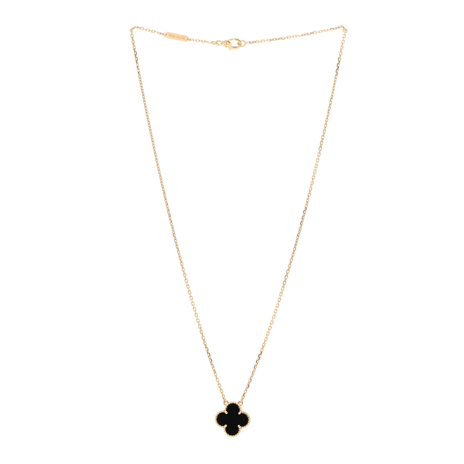 Van Cleef & Arpels 18K Yellow Gold Black Onyx Vintage Alhambra Pendant Necklace 3 of 6