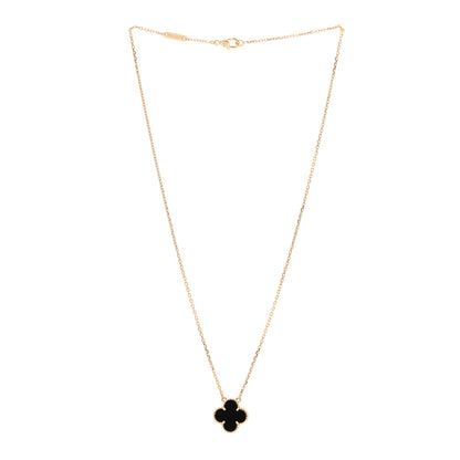 Van Cleef & Arpels 18K Yellow Gold Black Onyx Vintage Alhambra Pendant Necklace 3 of 6