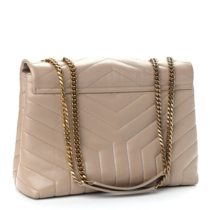 Saint Laurent Calfskin Y Quilted Monogram Medium Loulou Chain Satchel Dark Beige 3 of 11