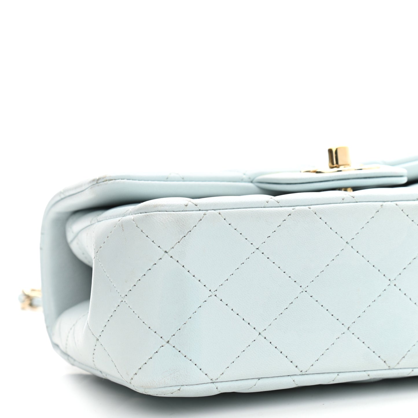 Lambskin Quilted Mini Top Handle Rectangular Flap Light Blue